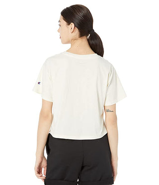 Camiseta curta feminina Champion com estampa floral marrom, tamanho grande