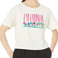 Camiseta curta feminina Champion com estampa floral marrom, tamanho X-G