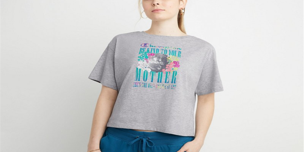 Camiseta feminina Champion Graphic Cropped manga curta cinza tamanho X-S