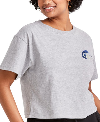 Camiseta feminina Champion Cropped Logo Cinza