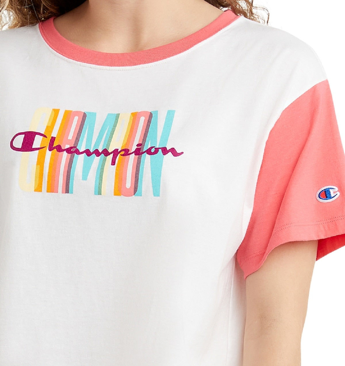 Camiseta cropped feminina Champion Colorblocked, branca, tamanho X-S