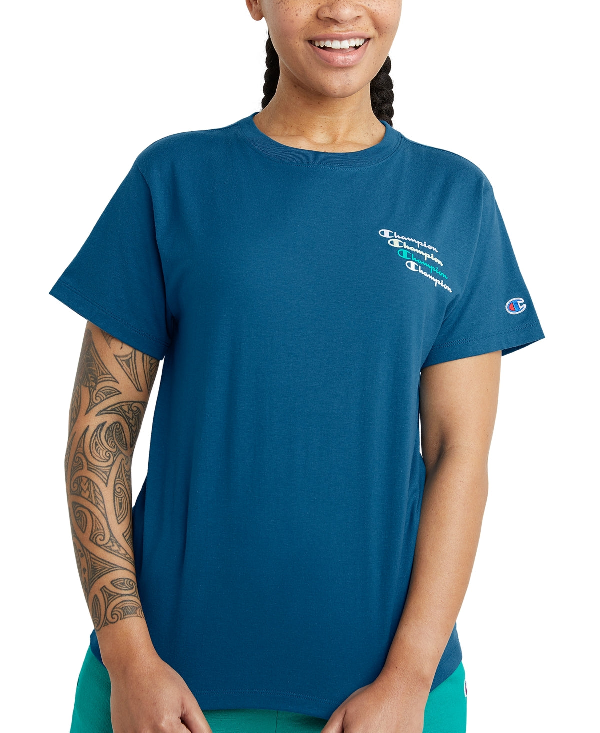 Camiseta Champion Feminina Clássica Azul Tamanho X-S