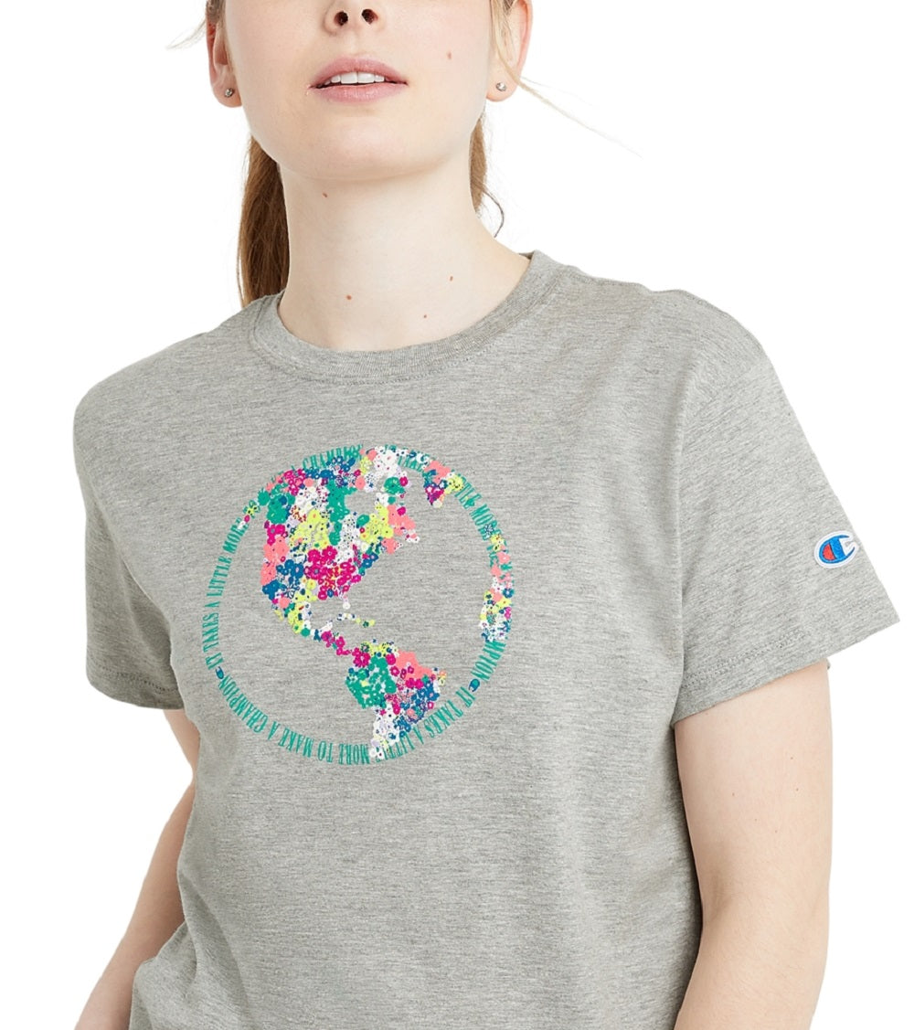 Camiseta Champion Classic Feminina Manga Curta Cinza Tamanho Grande