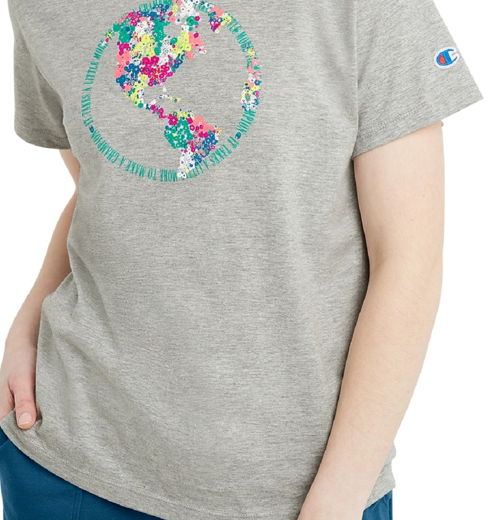 Camiseta Champion Classic Feminina Manga Curta Cinza Tamanho Grande