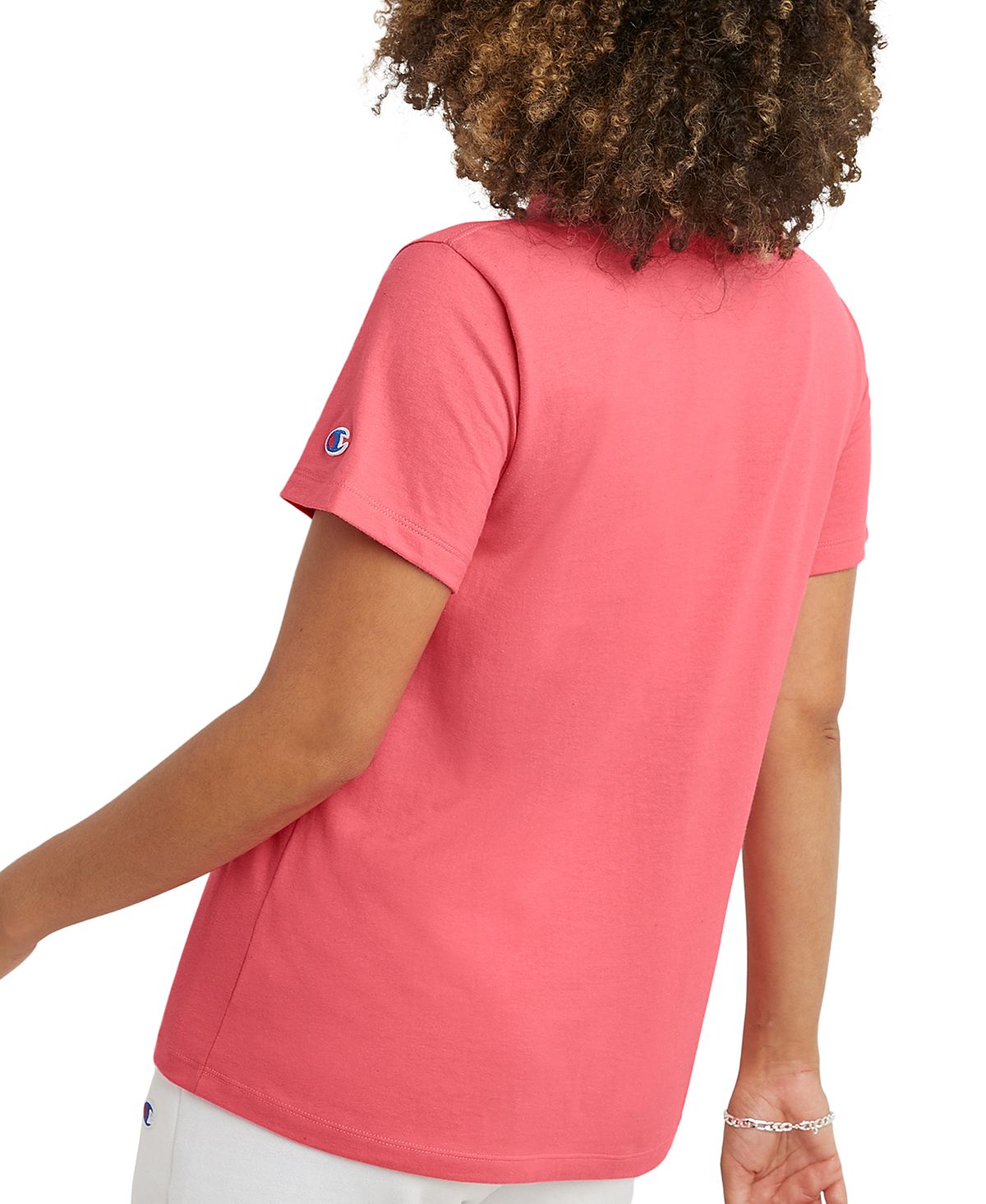 Camiseta clássica com estampa gráfica Champion feminina, rosa, tamanho grande