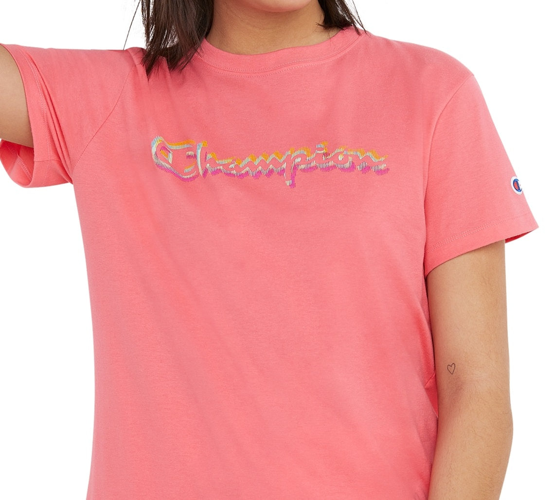 Camiseta Champion Classic Logo Feminina Rosa Tamanho XG