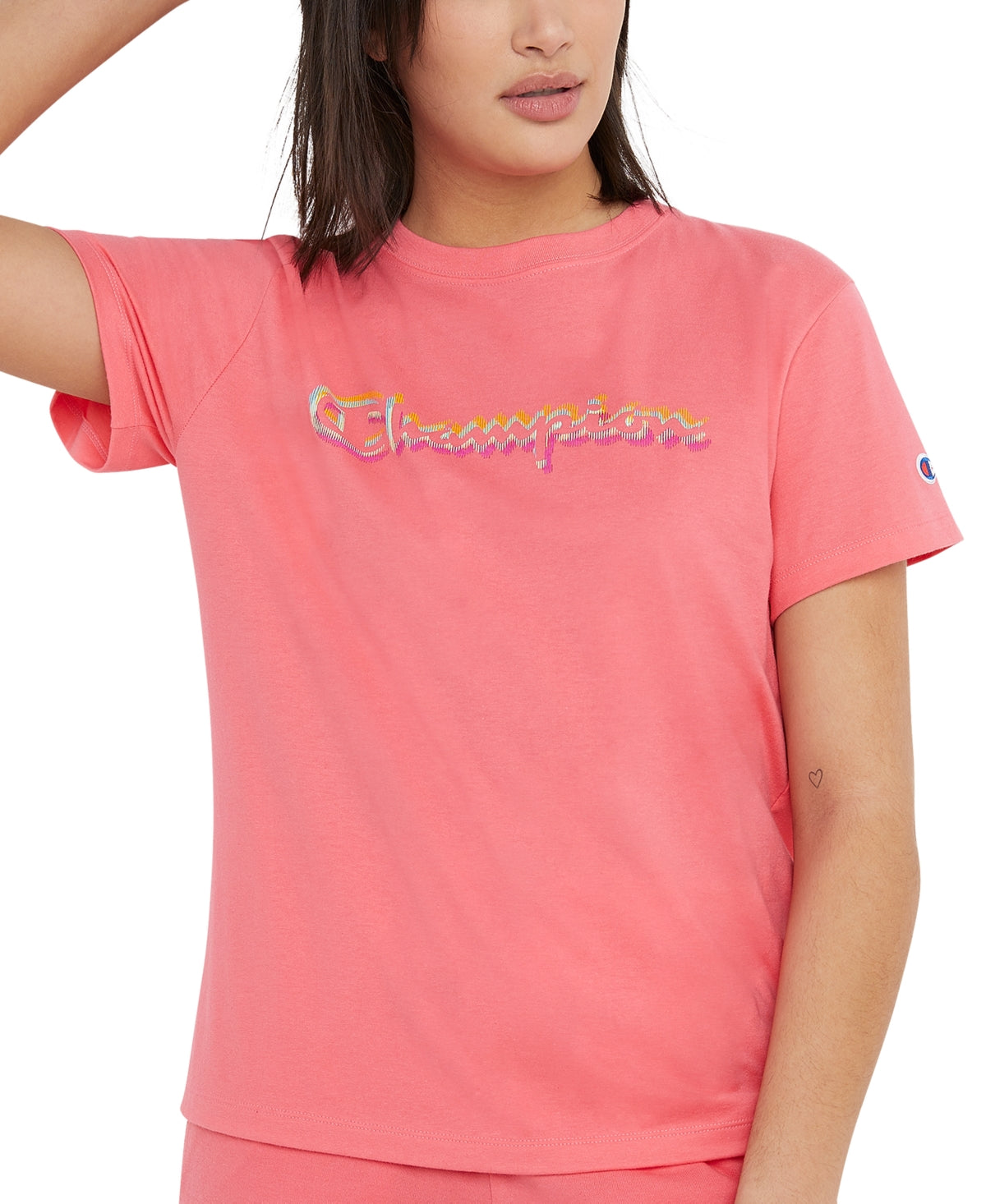Camiseta Champion Classic Logo Feminina Rosa Tamanho XG