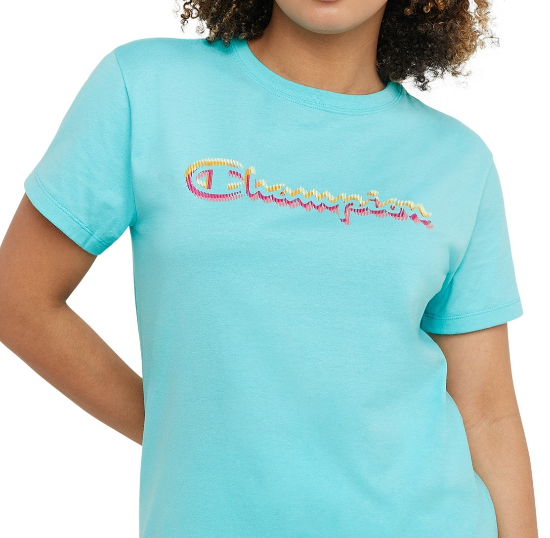 Camiseta Champion Classic Logo Feminina Azul Tamanho P