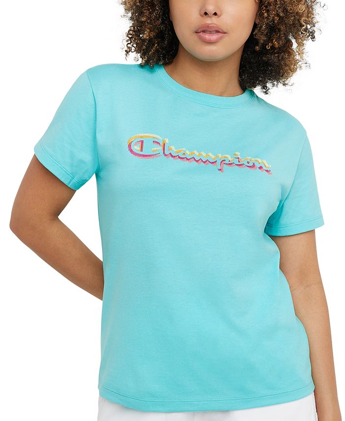 Camiseta Champion Feminina Classic Logo Azul Tamanho XXG