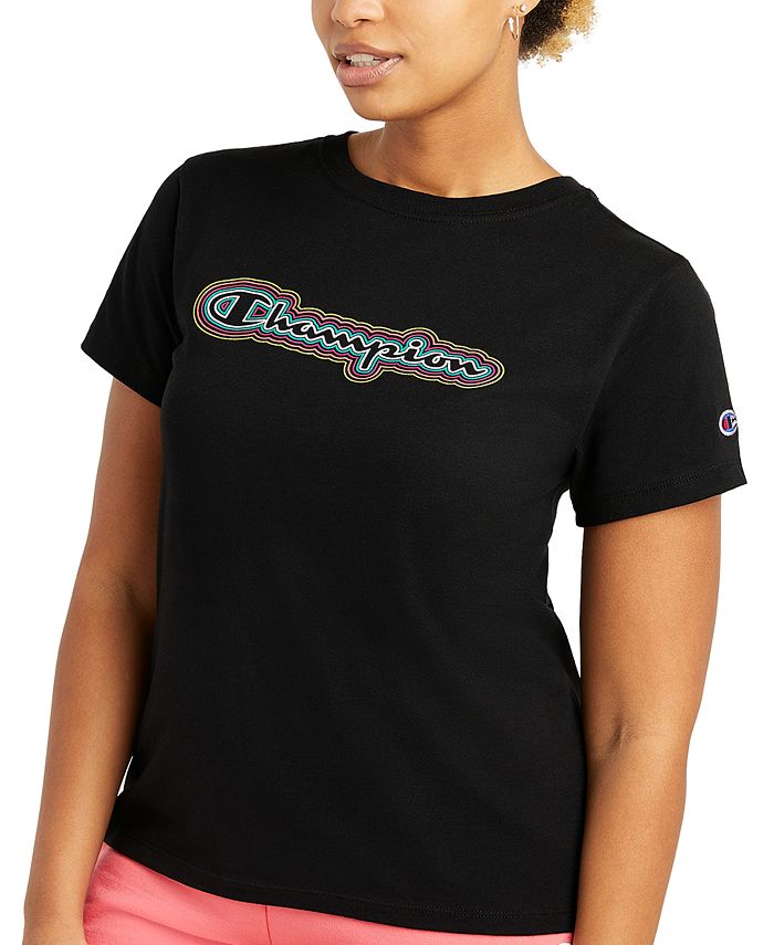 Camiseta Champion Classic Feminina Manga Curta Preta Tamanho Grande