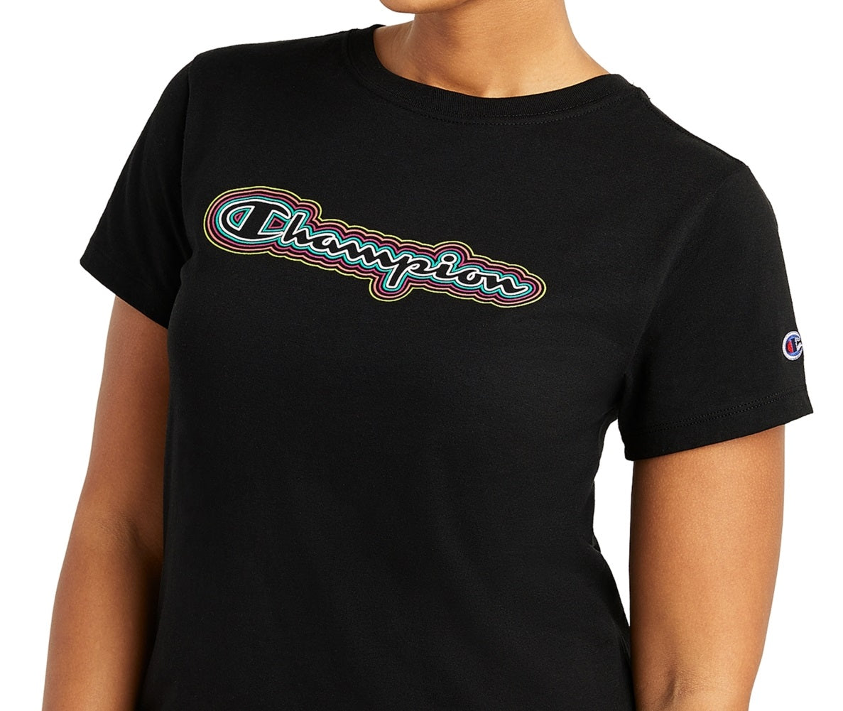 Camiseta Champion Classic Feminina Manga Curta Preta Tamanho Grande