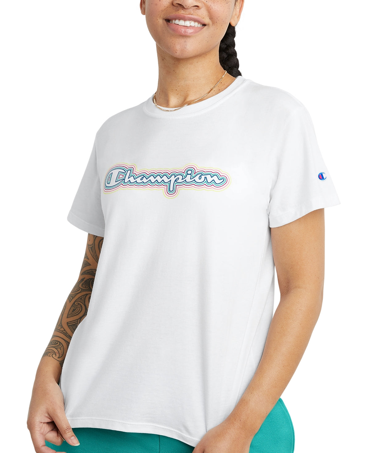 Camiseta feminina Champion Classic manga curta branca tamanho pequeno