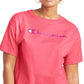 Camiseta curta feminina Champion com logo rosa, tamanho pequeno