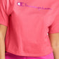 Camiseta curta feminina Champion com logo rosa, tamanho pequeno