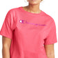 Camiseta curta feminina Champion com logo rosa, tamanho grande