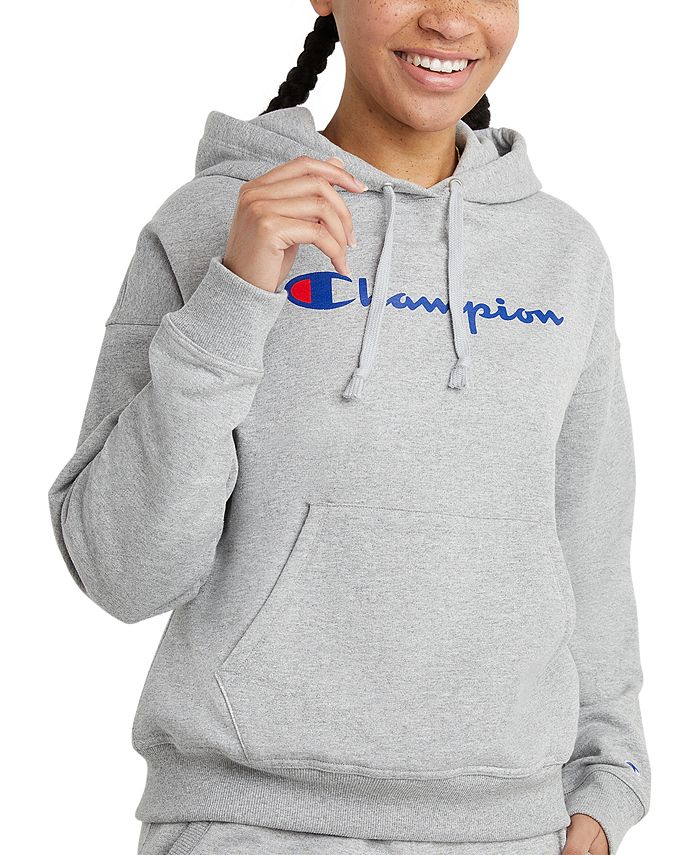 Moletom com capuz Champion feminino com logotipo relaxado, cinza, tamanho grande