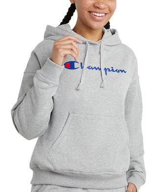 Champion Women's Relaxed Logo Fleece Sweatshirt Hoodie Gray Size Large