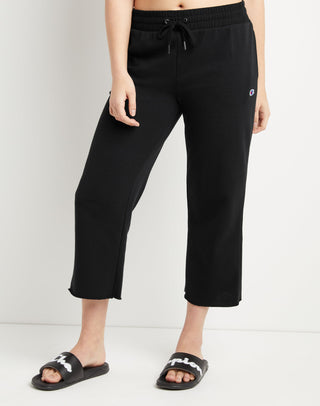 Calça curta Champion Campus French Terry feminina, perna larga, preta, tamanho grande