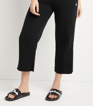Calça curta Champion Campus French Terry feminina, perna larga, preta, tamanho grande
