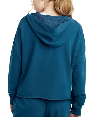 Moletom com capuz Champion Campus French Terry feminino, azul, tamanho médio