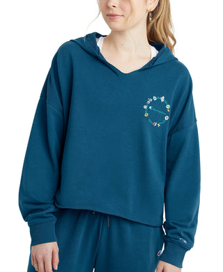Moletom com capuz Champion Campus French Terry feminino, azul, tamanho médio