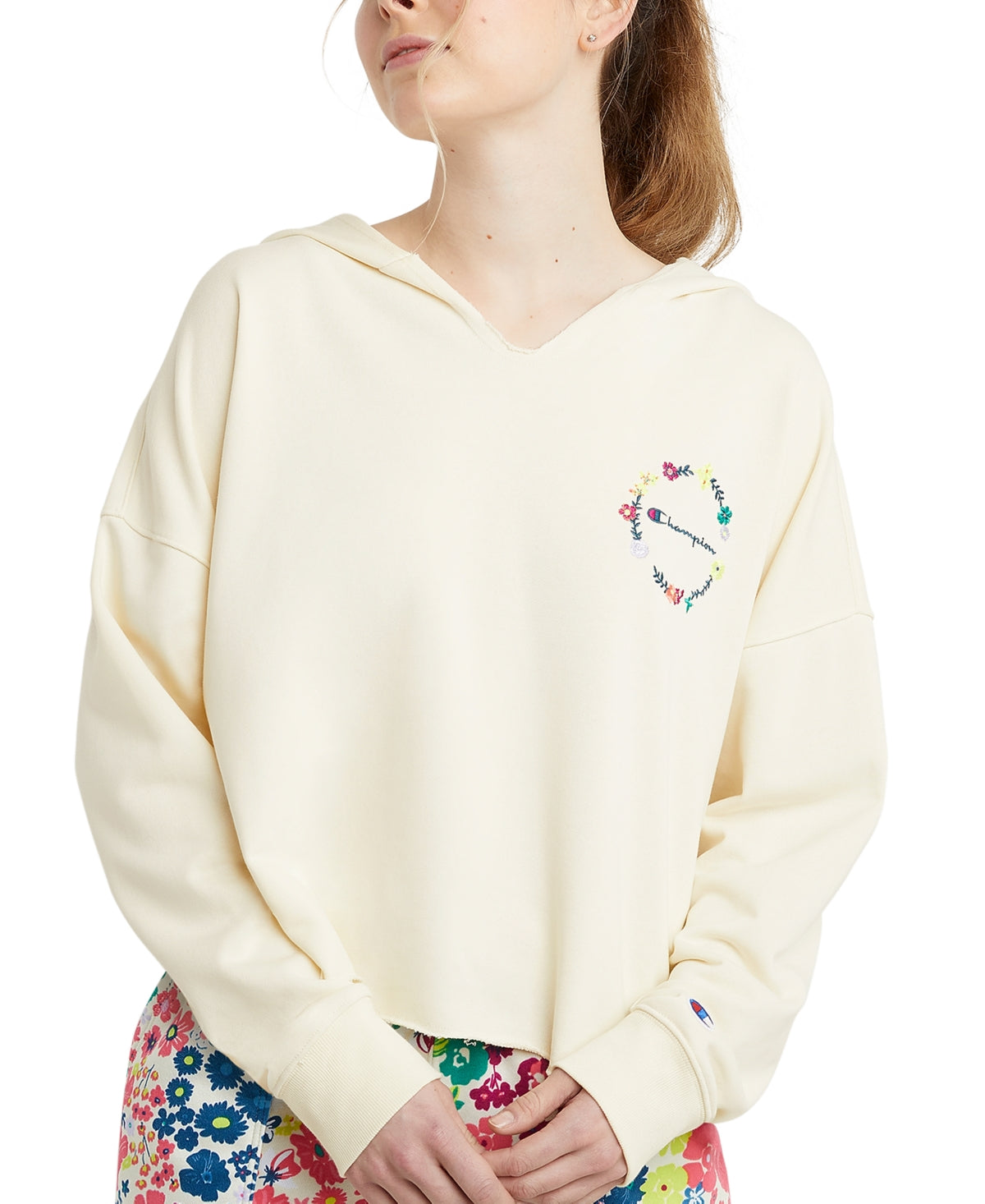 Moletom com capuz Champion Campus French Terry feminino, branco, tamanho G