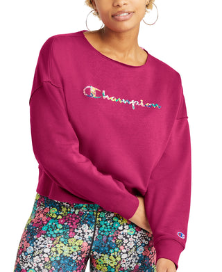 Moletom com logotipo French Terry Champion feminino, rosa, tamanho médio