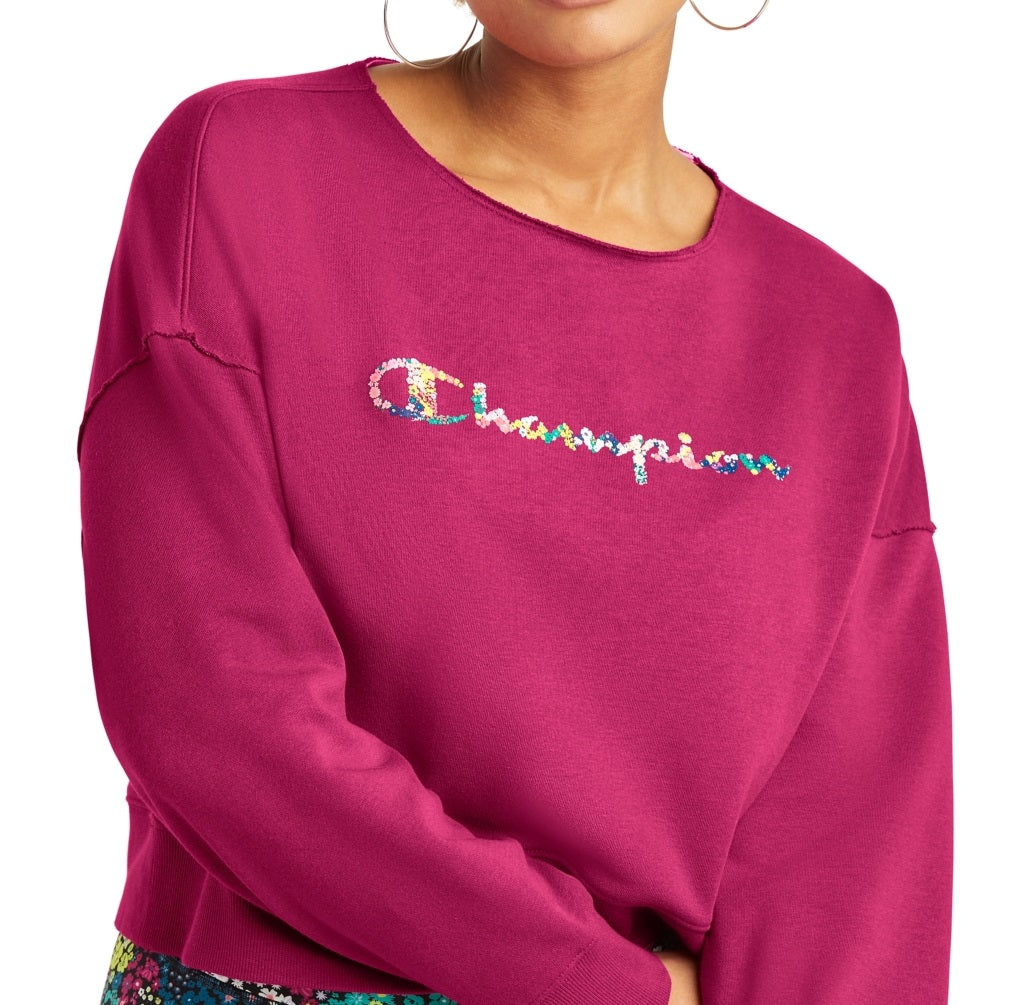 Moletom com logotipo French Terry Champion feminino, rosa, tamanho médio