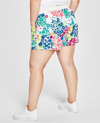 Shorts femininos Champion com estampa e cordão, branco, tamanho XX-G