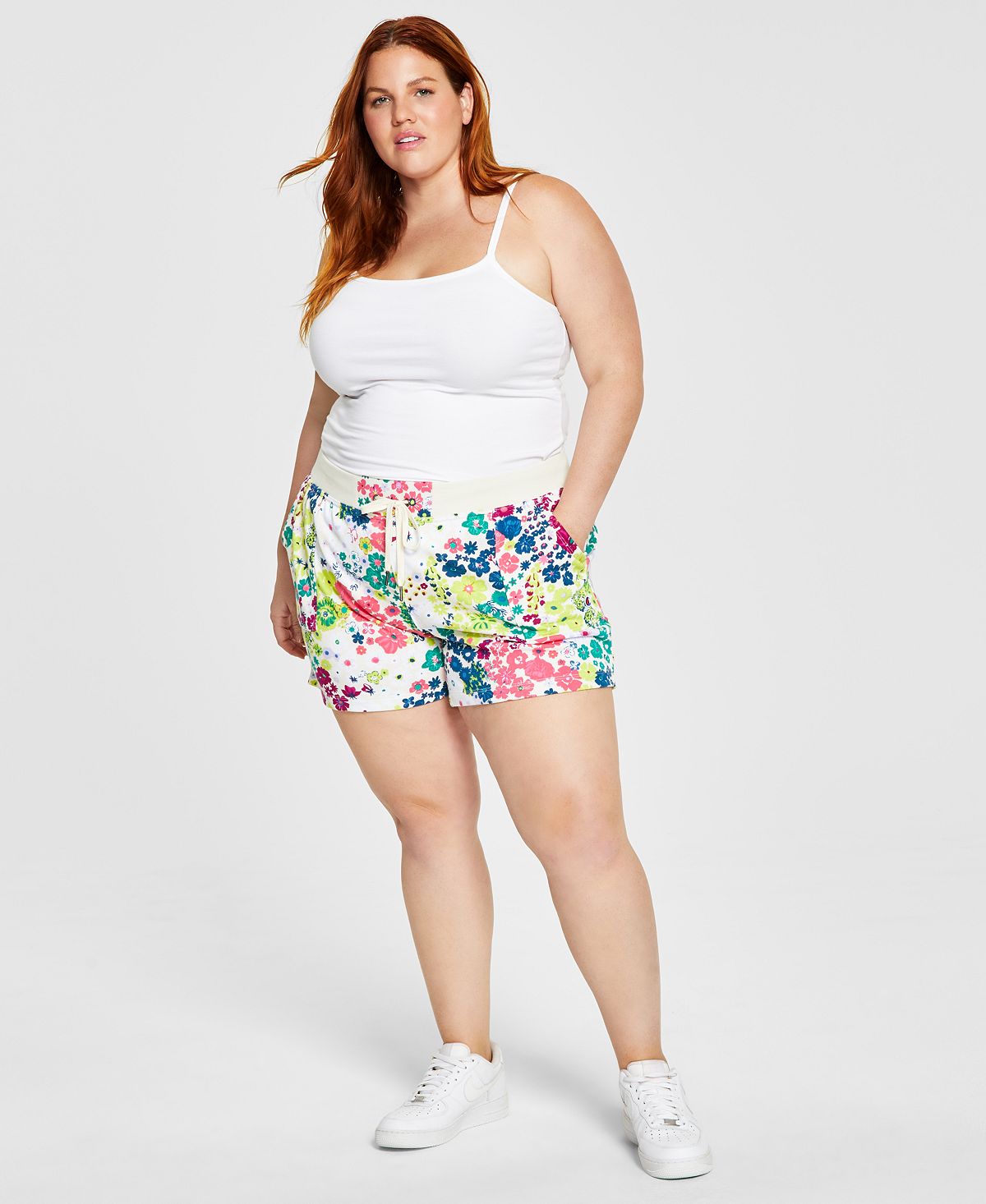 Shorts femininos Champion com estampa e cordão, branco, tamanho XX-G
