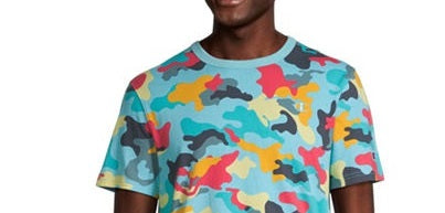 Camiseta masculina Champion com estampa camuflada bordada e gola redonda, manga curta, azul, tamanho grande