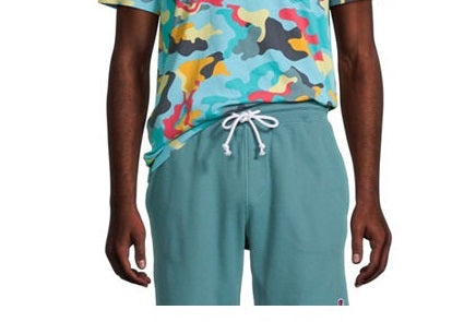 Camiseta masculina Champion com estampa camuflada bordada e gola redonda, manga curta, azul, tamanho grande