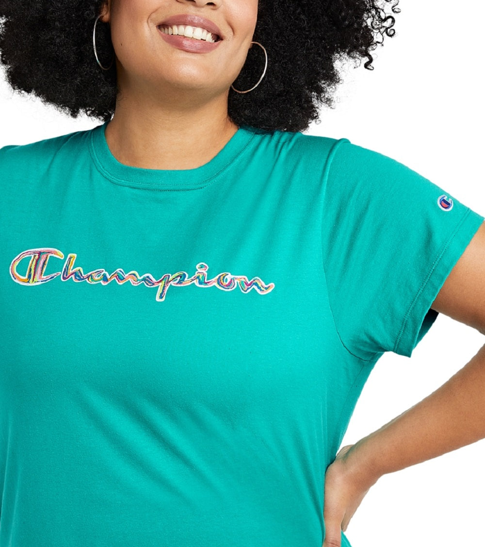 Camiseta feminina Champion com logotipo, verde, tamanho 3X