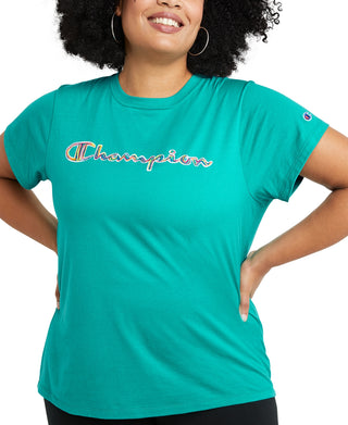 Camiseta feminina Champion com logotipo, verde, tamanho 3X