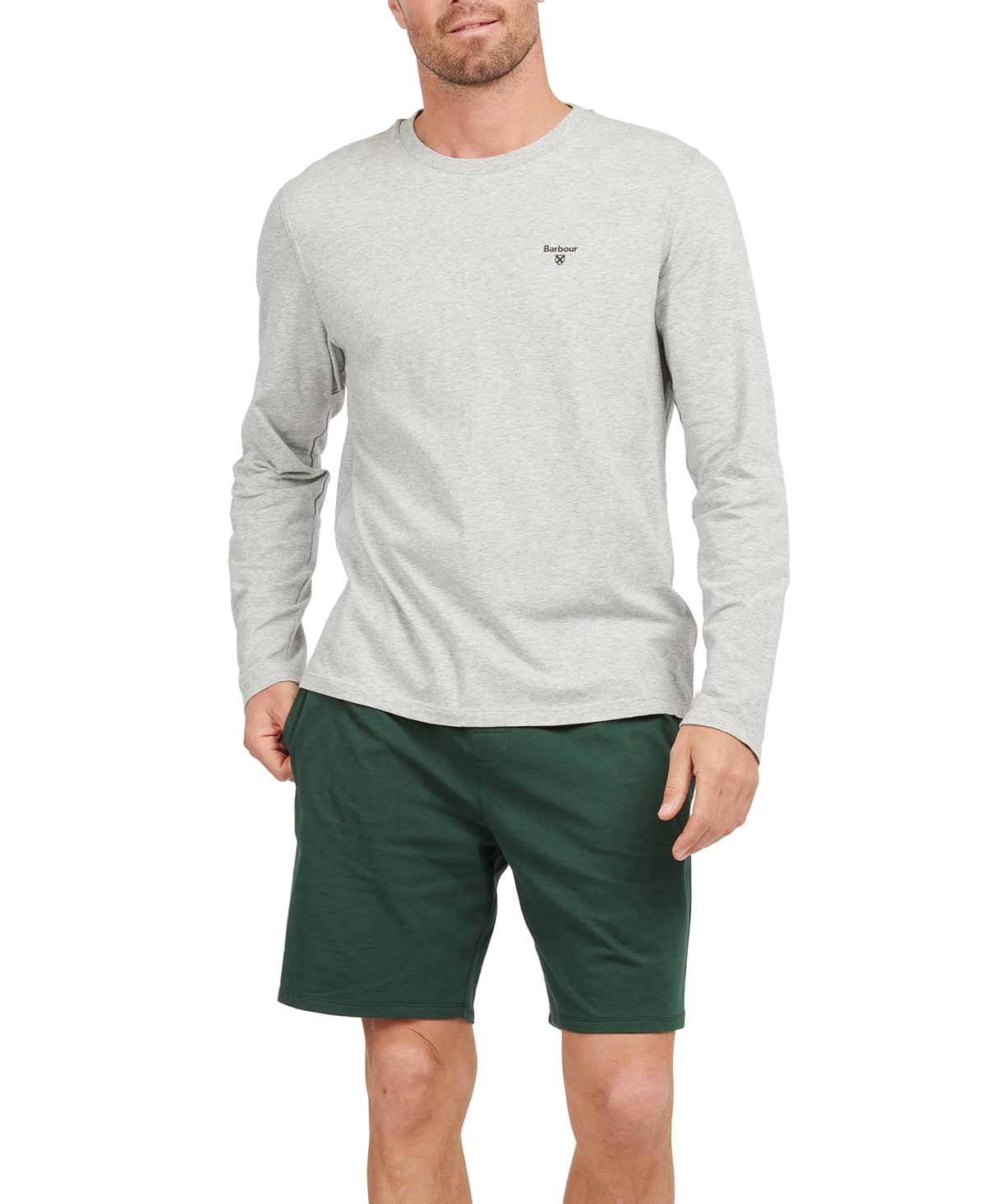 Camiseta de dormir de manga comprida Barbour Sheldon masculina, cinza, tamanho grande