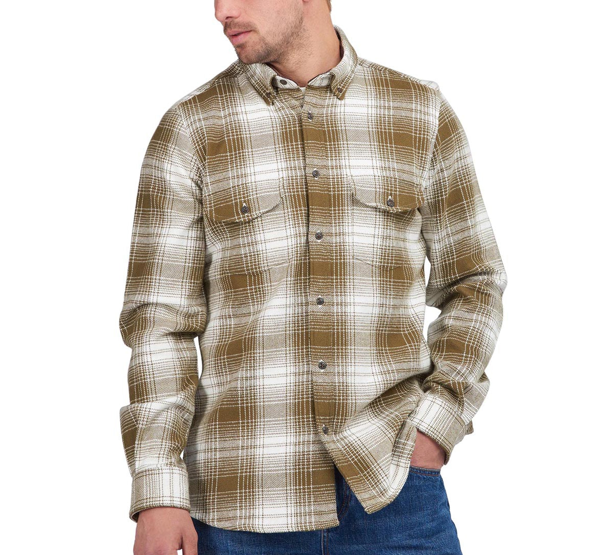Camisa xadrez masculina Barbour Kit marrom tamanho médio