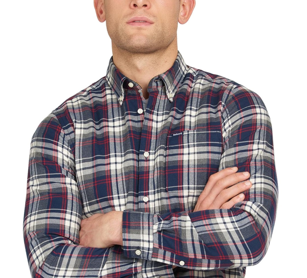 Camisa de flanela xadrez com botões Barbour masculina, tamanho grande, azul