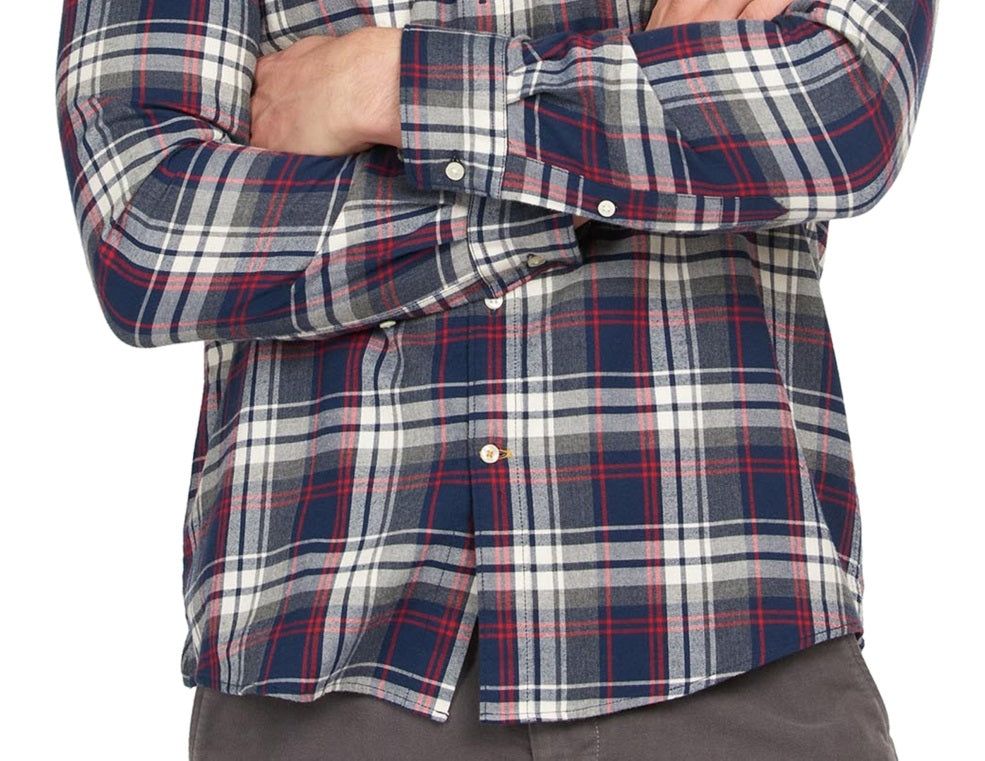 Camisa de flanela xadrez com botões Barbour masculina, tamanho grande, azul