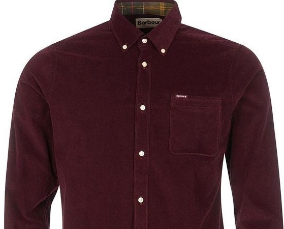 Camisa Barbour Ramsey Tailored Fit de veludo cotelê masculina vermelha tamanho pequeno
