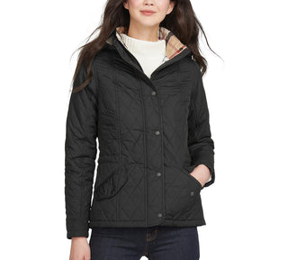 Jaqueta acolchoada com capuz Millfire feminina Barbour, preta, tamanho 14