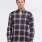 Camisa Barbour Masculina Hilltop Tailored Fit Xadrez Flanela Botões Azul Tamanho XXG