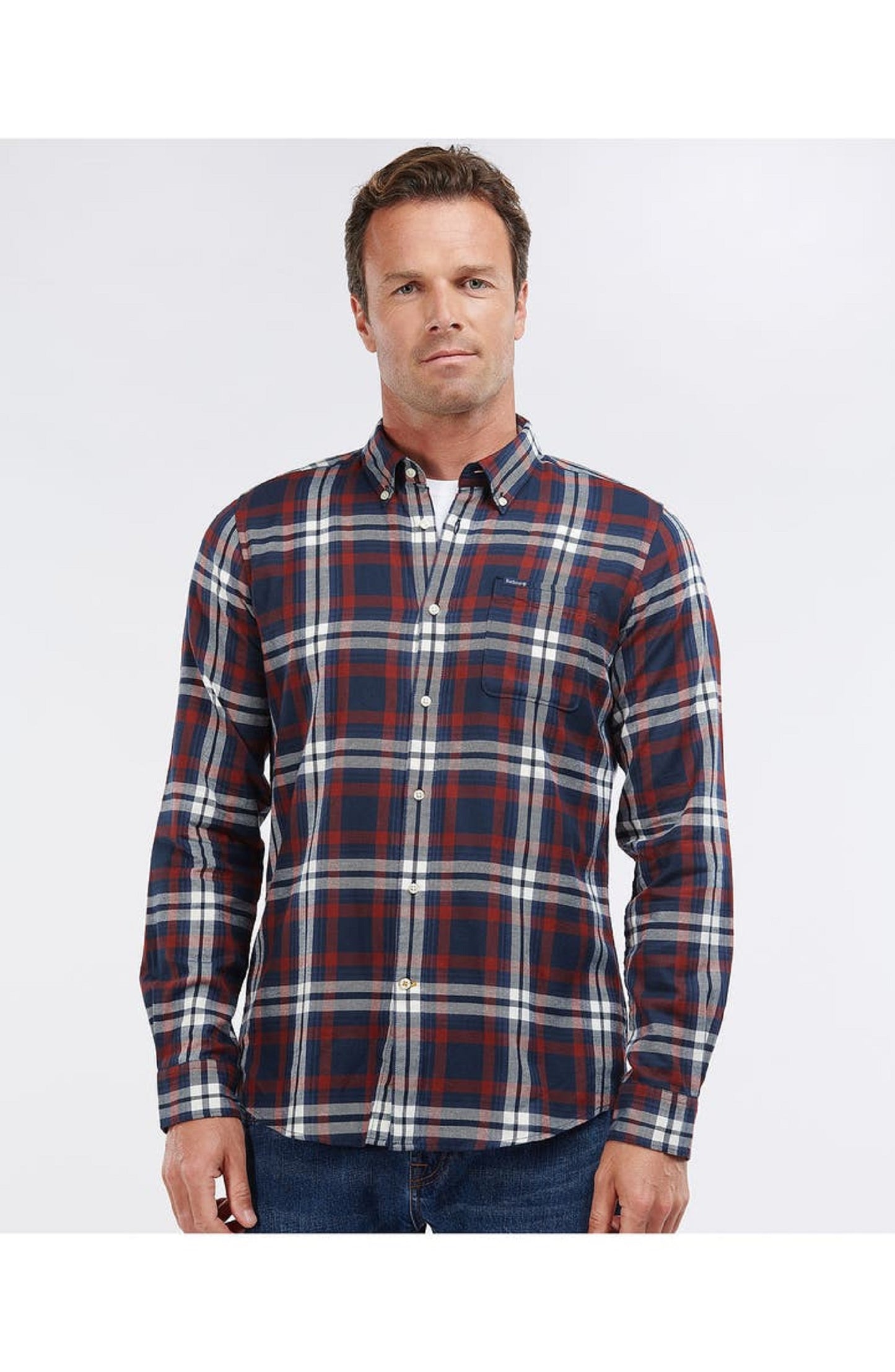 Camisa Barbour Masculina Hilltop Tailored Fit Xadrez Flanela Botões Azul Tamanho XXG