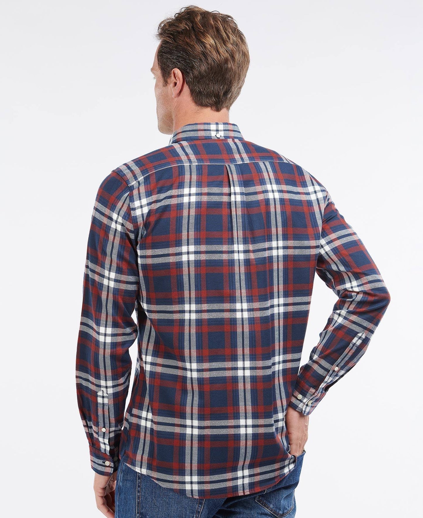 Camisa Barbour Masculina Hilltop Tailored Fit Xadrez Flanela Botões Azul Tamanho XXG