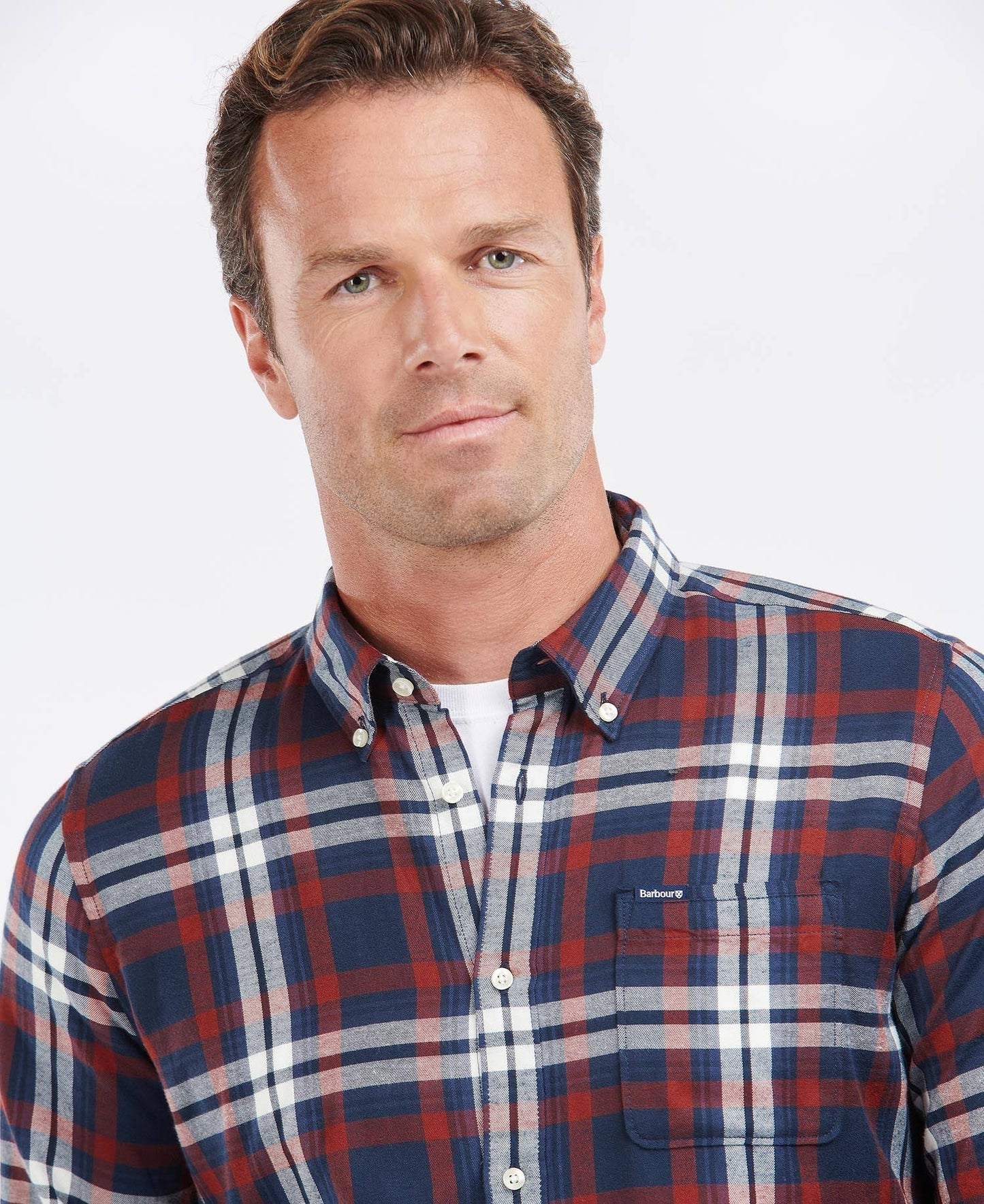 Camisa Barbour Masculina Hilltop Tailored Fit Xadrez Flanela Botões Azul Tamanho XXG