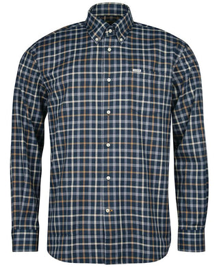 Camisa Barbour Masculina Coll Tailored Fit Xadrez Thermo Tech com Botões Azul Tamanho P