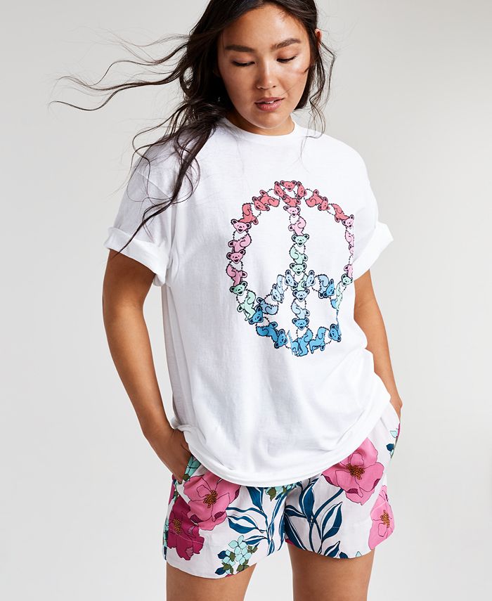 Camiseta feminina Junk Food com estampa elástica e gola redonda, tamanho médio, branca