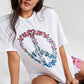Camiseta feminina Junk Food com estampa elástica e gola redonda, tamanho médio, branca