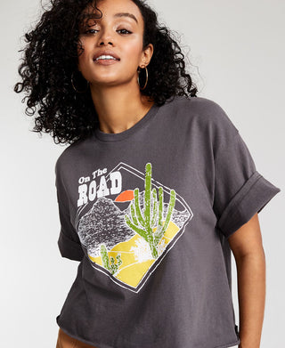 Camiseta feminina de gola redonda Junk Food, cinza, tamanho pequeno
