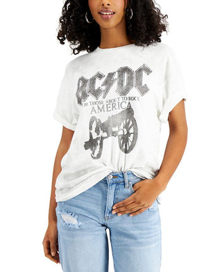 Camiseta Junk Food Acdc Algodão Feminina Branca Tamanho Grande