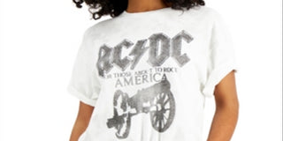 Camiseta Junk Food Acdc Algodão Feminina Branca Tamanho Grande